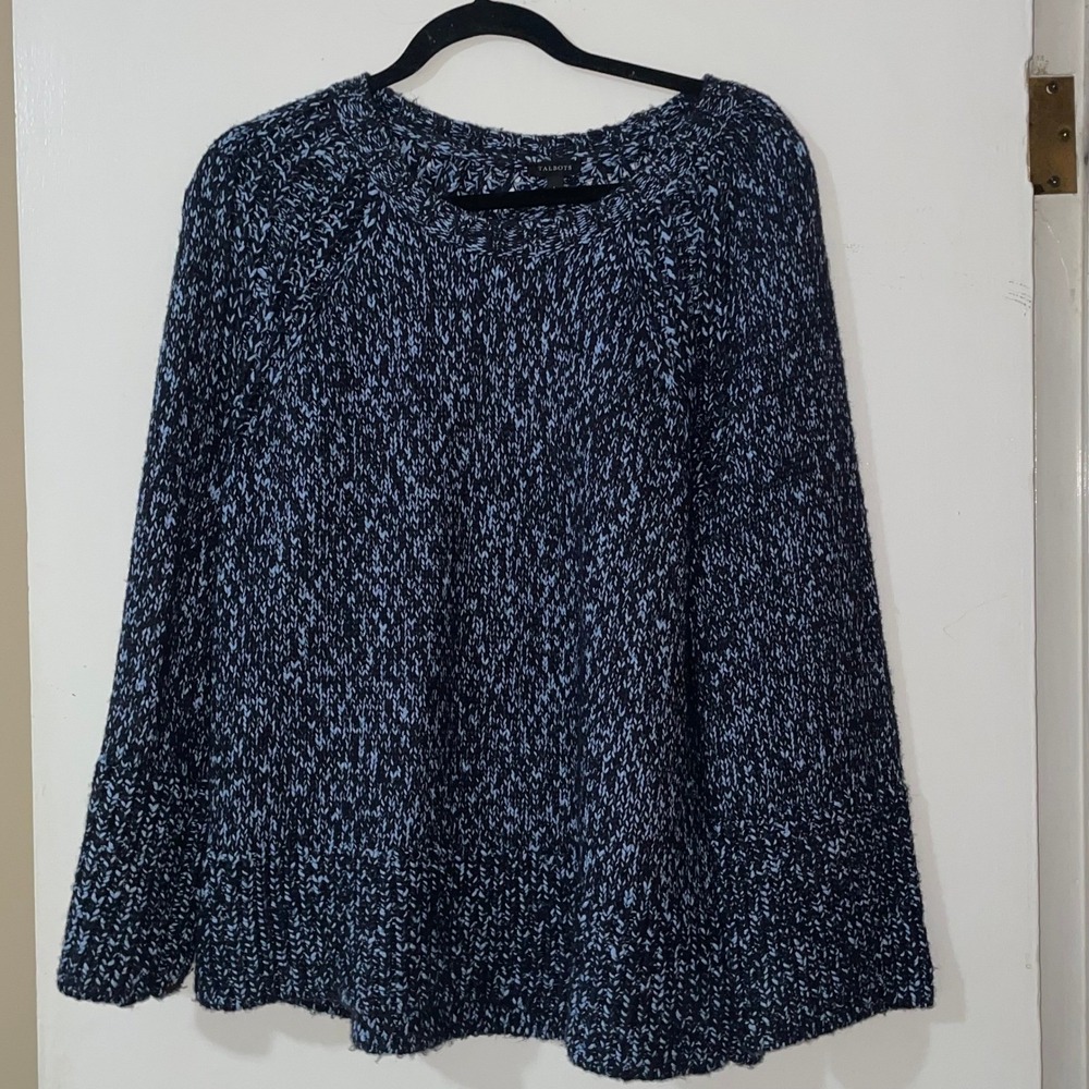 Talbots Women's Blue Black Speckled Knit Sweater Size L Crew Neck Long Sleeve